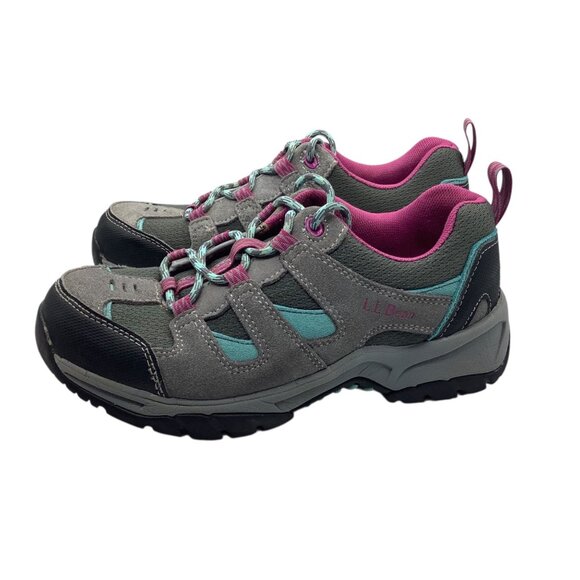 L.L. Bean Girl Trail Shoes Size 5 Gray Pink Hiking Sneakers Suede - Picture 4 of 7
